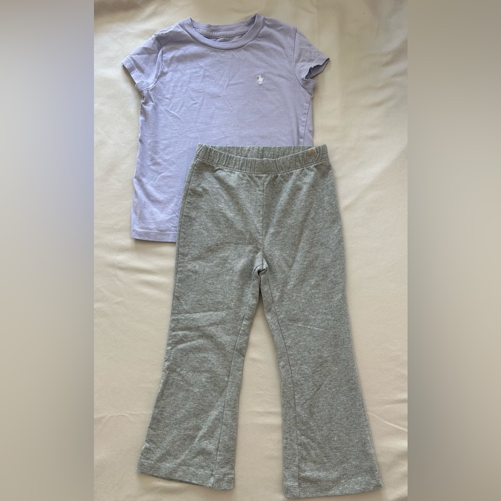 Polo by Ralph Lauren Lavender Tee & Baby Gap Gray Kids Joggers -Toddler Girl 3T
